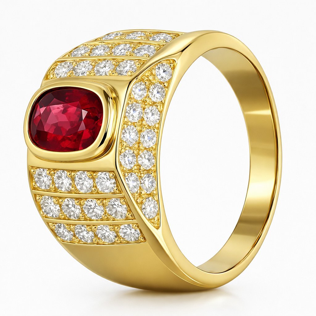 Anello - 18 carati Oro giallo - 1.42ct. tw. Rubino - Diamante