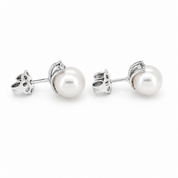 Orecchini - 18 carati Oro bianco - 0.10ct. tw. Diamante (Naturale) - Perla - Made in Italy - Handmade