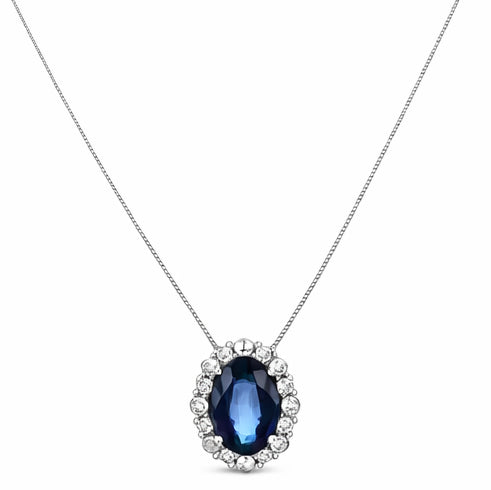 Collana con ciondolo - 18 carati Oro bianco - 0.86ct. tw. Zaffiro - Diamante