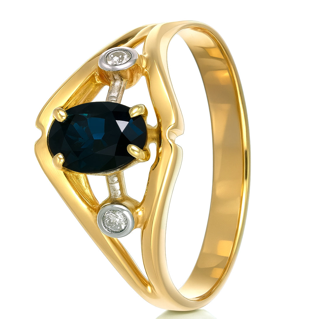 Anello - 18 carati Oro giallo - 0.53ct. tw. Zaffiro - Diamante