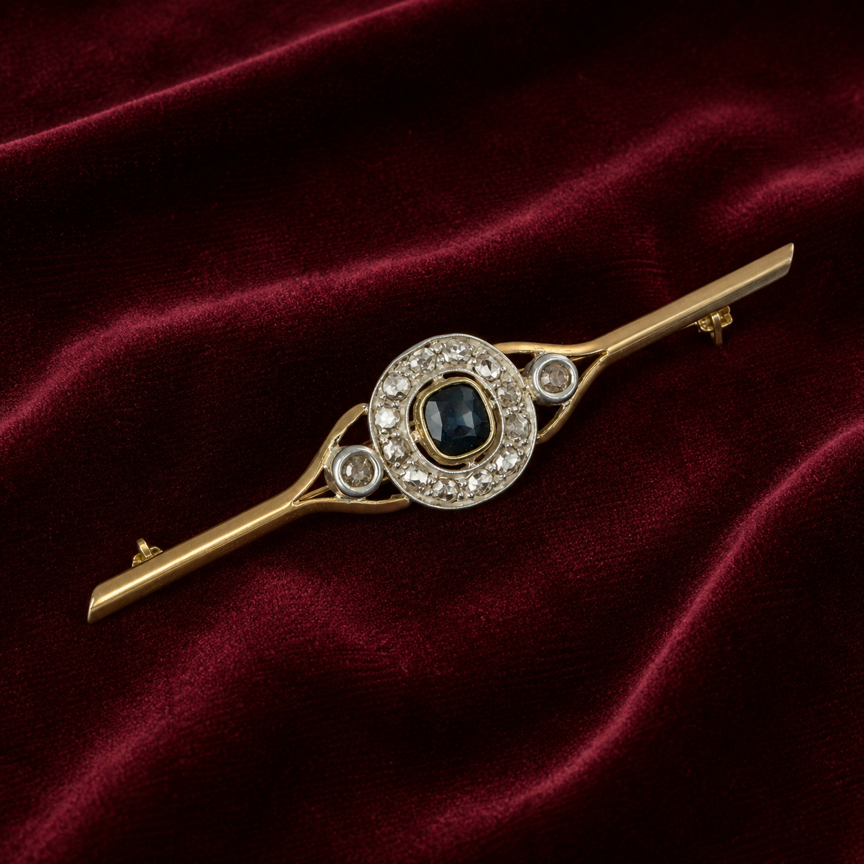 Spilla - 18 carati Oro giallo, Argento - 1.07ct. tw. Zaffiro - Diamante - Made in Italy - Handmade
