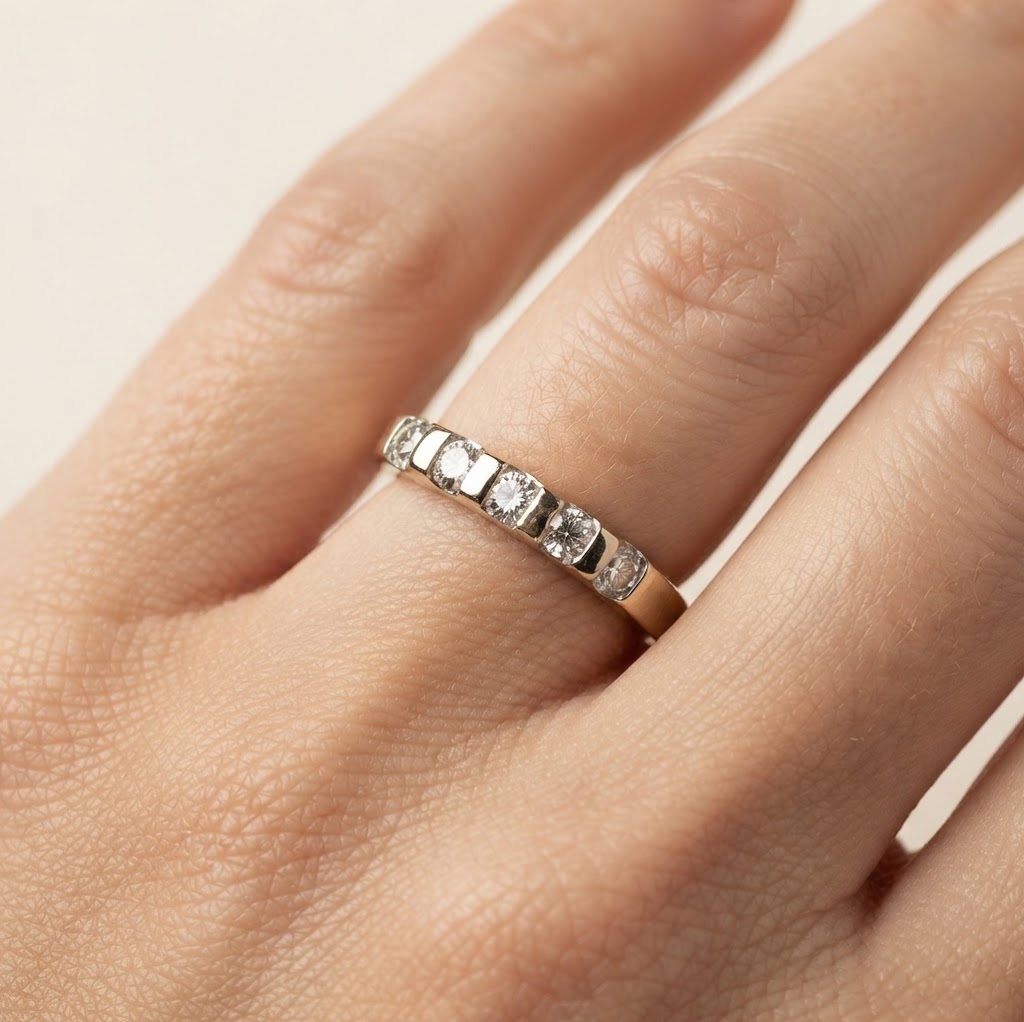 Anello - 18 carati Oro bianco, Oro giallo - 0.125ct. tw. Diamante (Naturale) - Made in Italy - Handmade