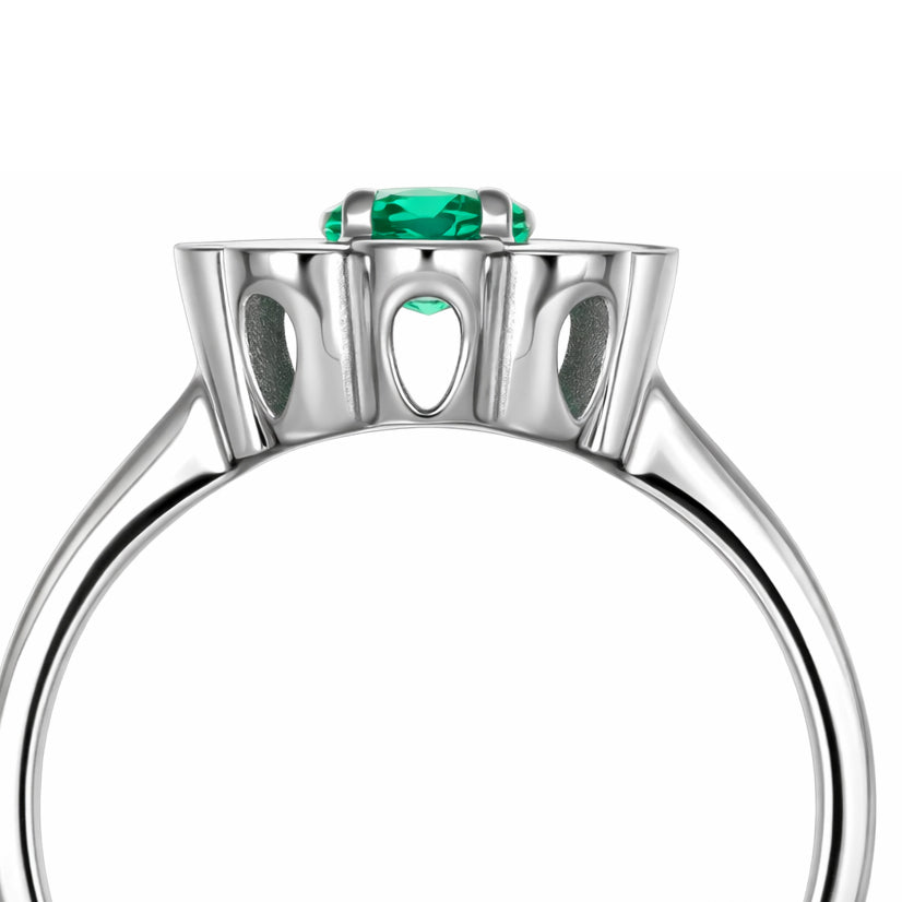 Anello - 18 carati Oro bianco Smeraldo - Diamante