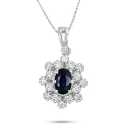 Collana con ciondolo - 18 carati Oro bianco - 0.87ct. tw. Zaffiro - Diamante