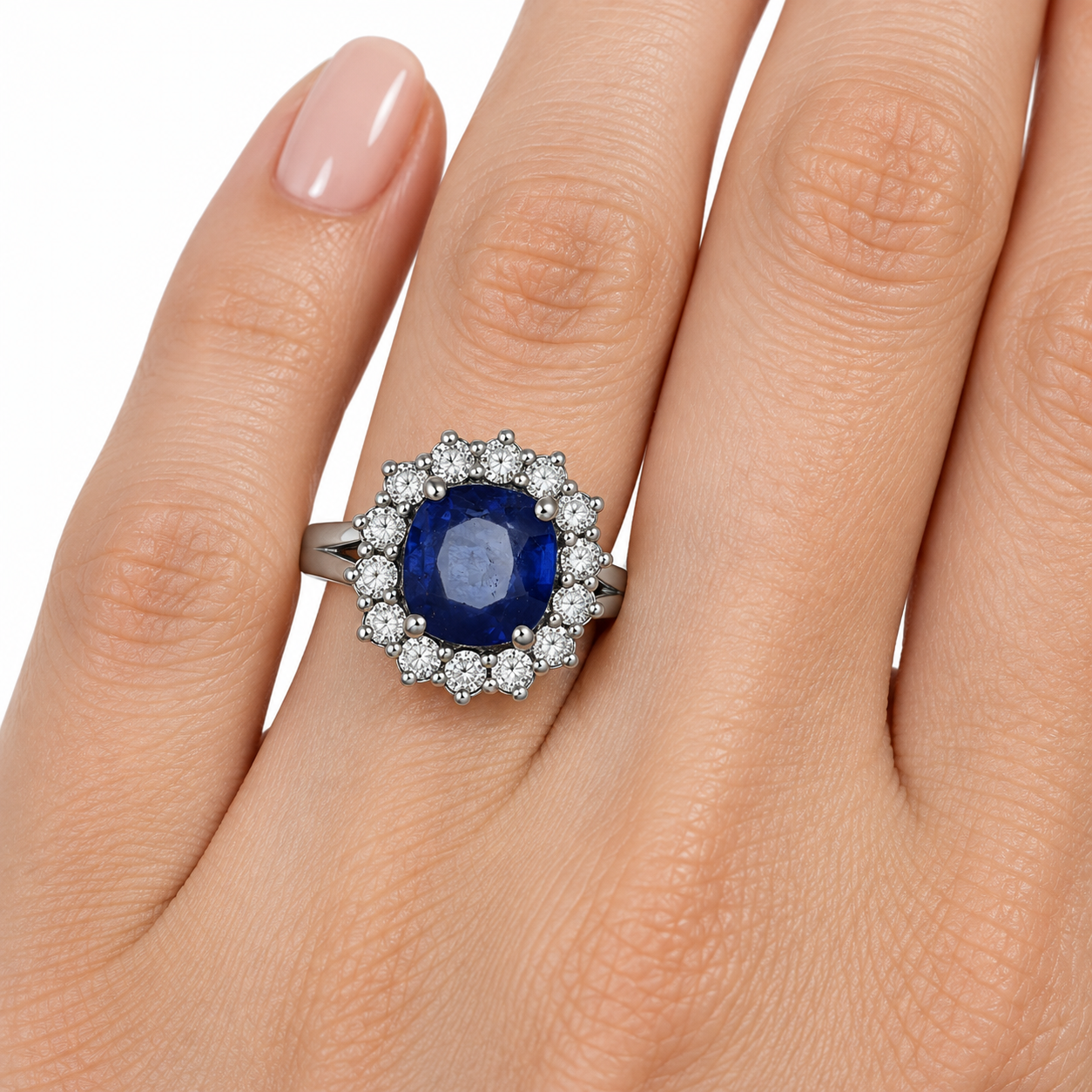 Anello - 18 carati Oro bianco - 3.28ct. tw. Zaffiro - Diamante - Made in Italy - Handmade