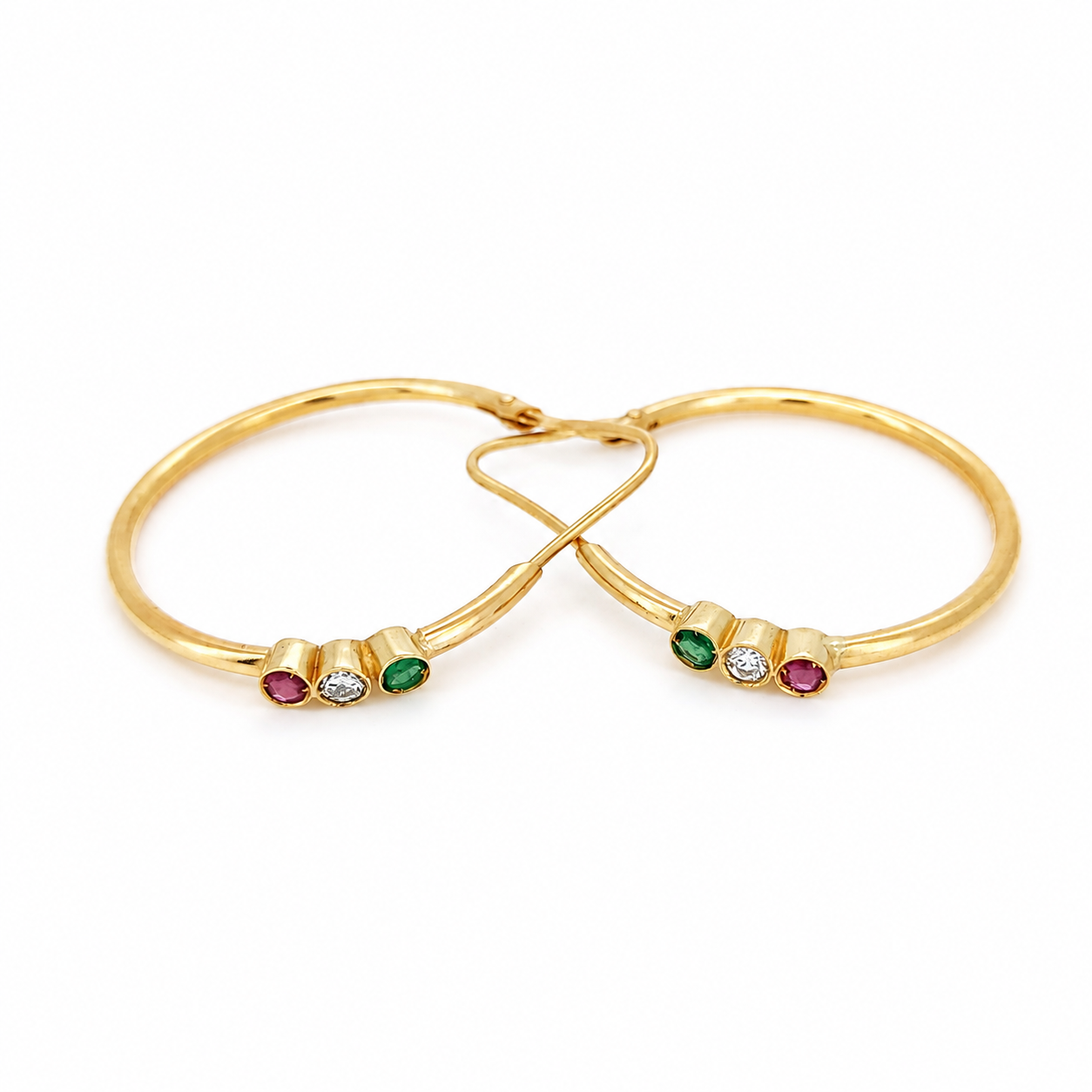 Orecchini - 18 carati Oro giallo, Rubini - 0.18ct. tw. Smeraldo - Diamante - Made in Italy - Handmade