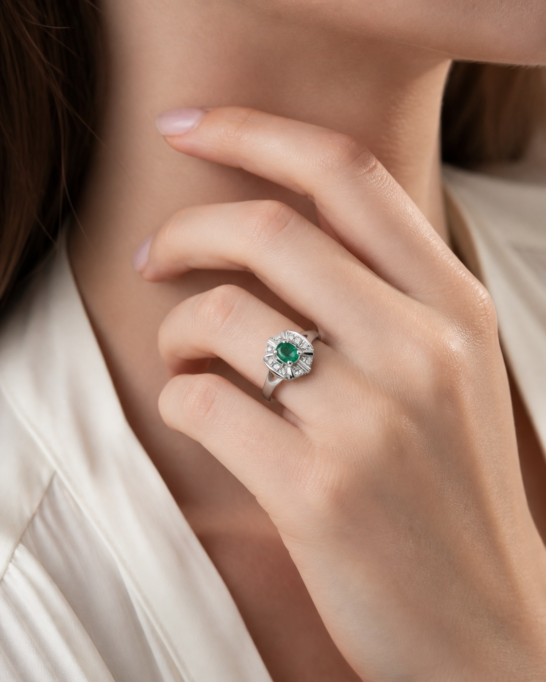 Anello - 18 carati Oro bianco - 0.69ct. tw. Smeraldo - Diamante - Made in Italy - Gi.Val.