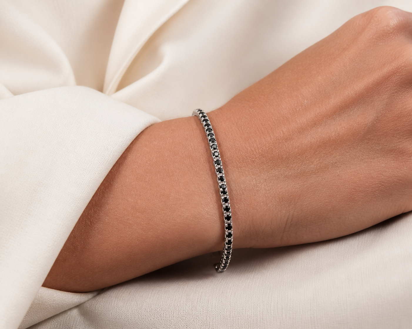 Bracciale - 18 carati Oro bianco Onice - Diamante - Made in Italy - Handmade