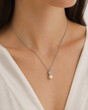 Collana con ciondolo - 18 carati Oro bianco - 0.38ct. tw. Diamante (Naturale) - Perla - Made in Italy - Handmade