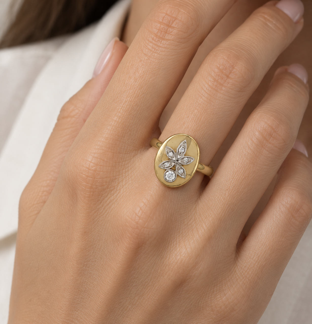 Anello - 18 carati Oro giallo, Oro bianco - 0.09ct. tw. Diamante (Naturale) - Made in Italy - Handmade
