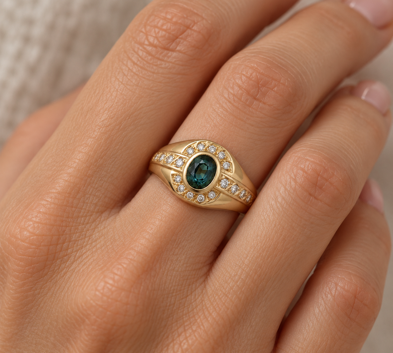 Anello - 18 carati Oro giallo - 0.92ct. tw. Zaffiro - Diamante - Made in Italy - HandMade