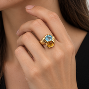 Anello - 18 carati Oro giallo - 6.00ct. tw. Topazio - Quarzo - Made in Italy - Handmade