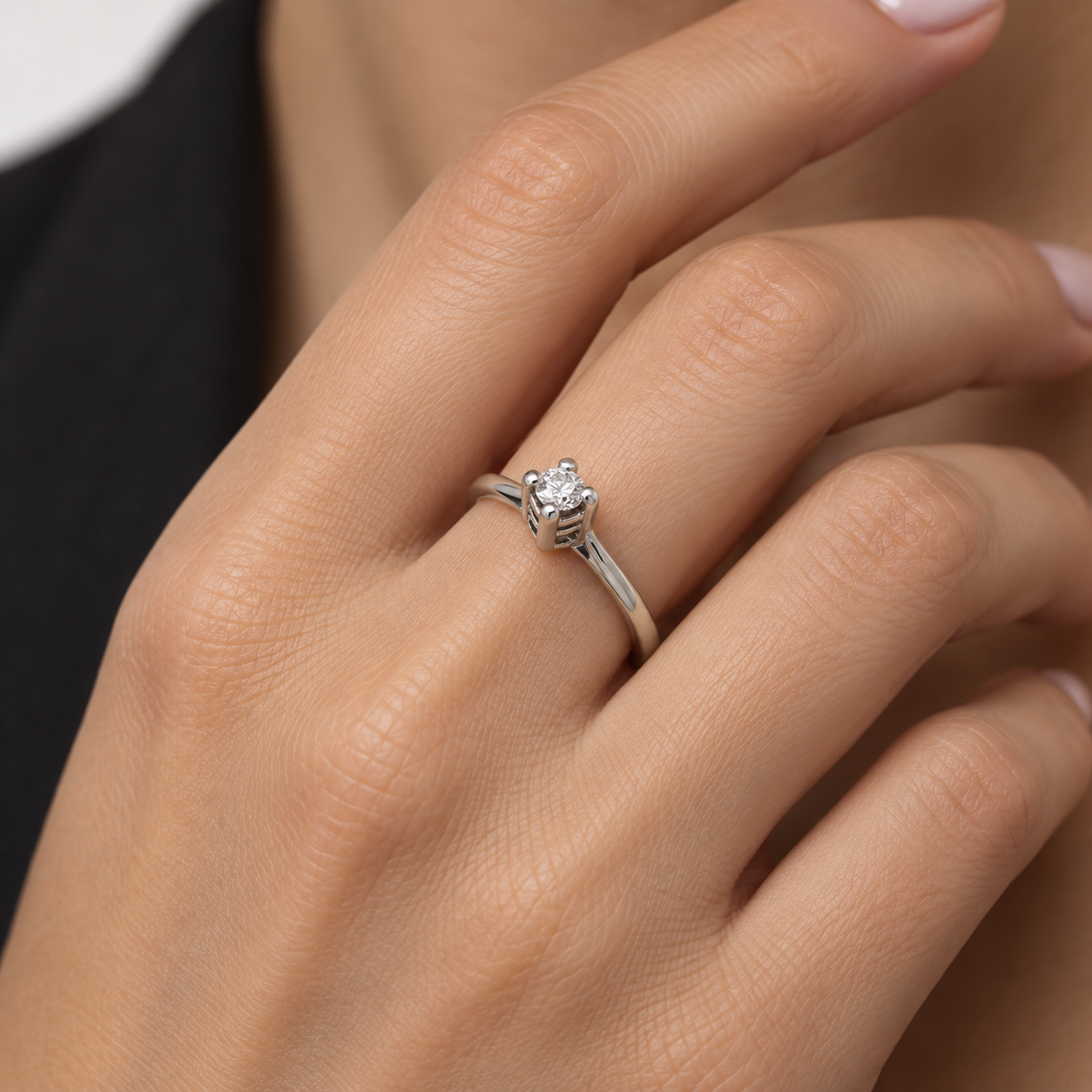 Ring - 18k White gold - 0.15ct. tw. Diamond (Natural) - Made in Italy - Handmade