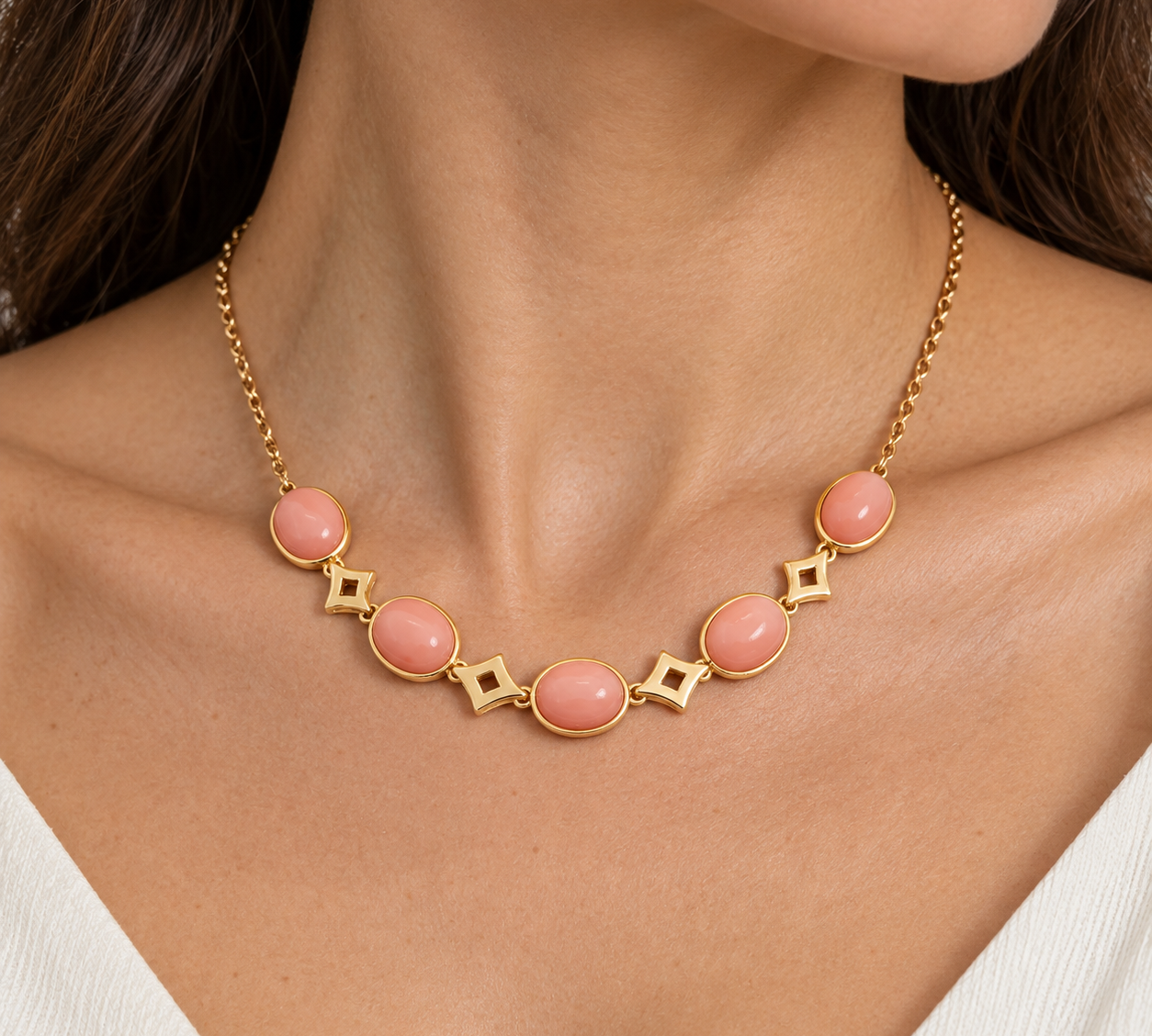 Collana - 18 carati Oro giallo Corallo - Made in Italy - Handmade