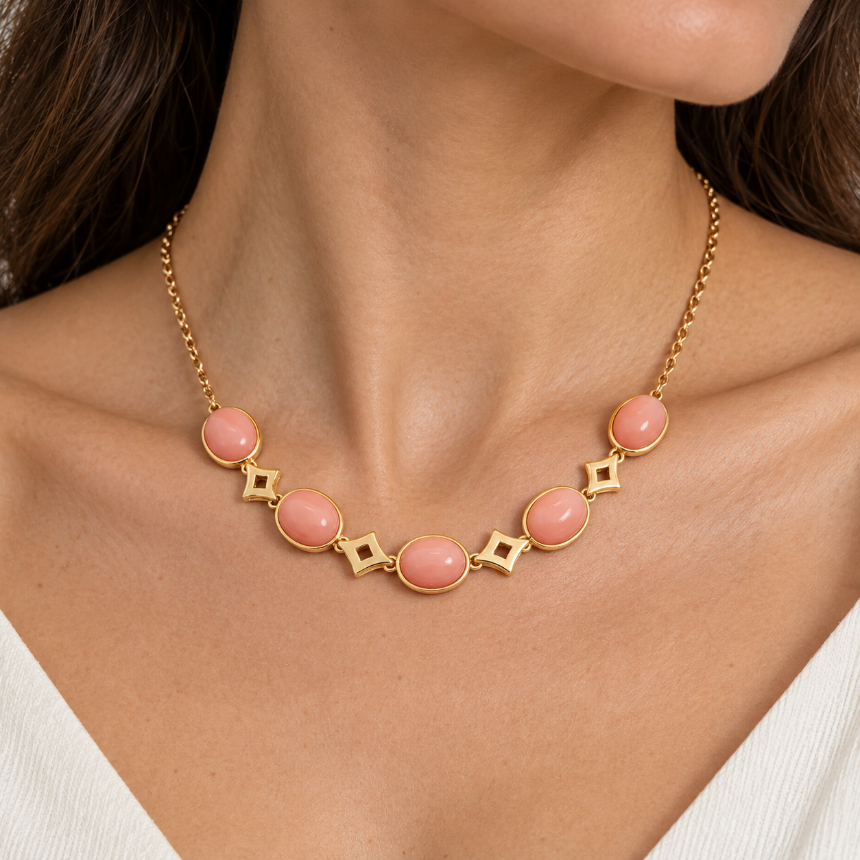 Collana - 18 carati Oro giallo Corallo - Made in Italy - Handmade