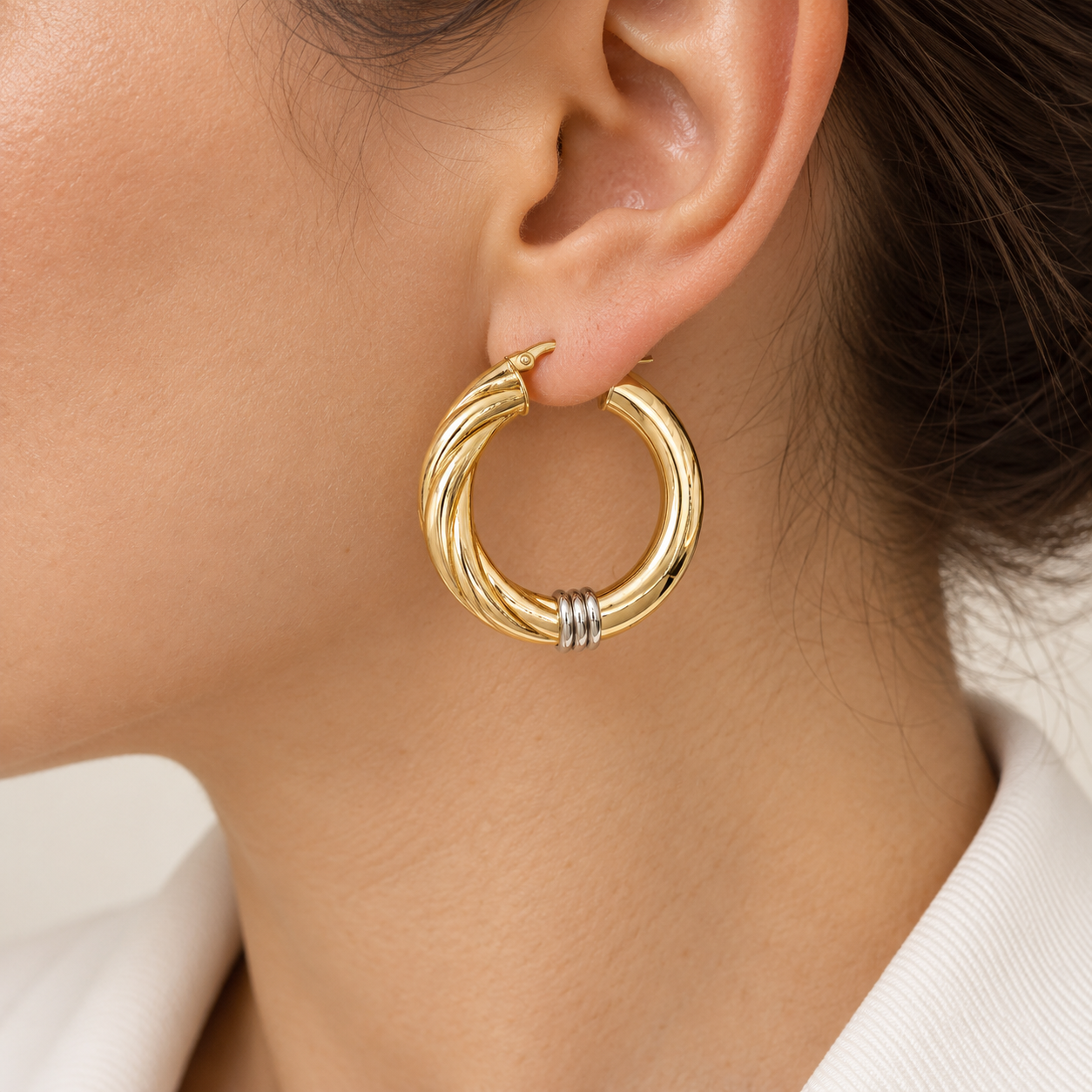 Earrings - 18 carat Yellow gold, White gold - Made in Italy - HandMade