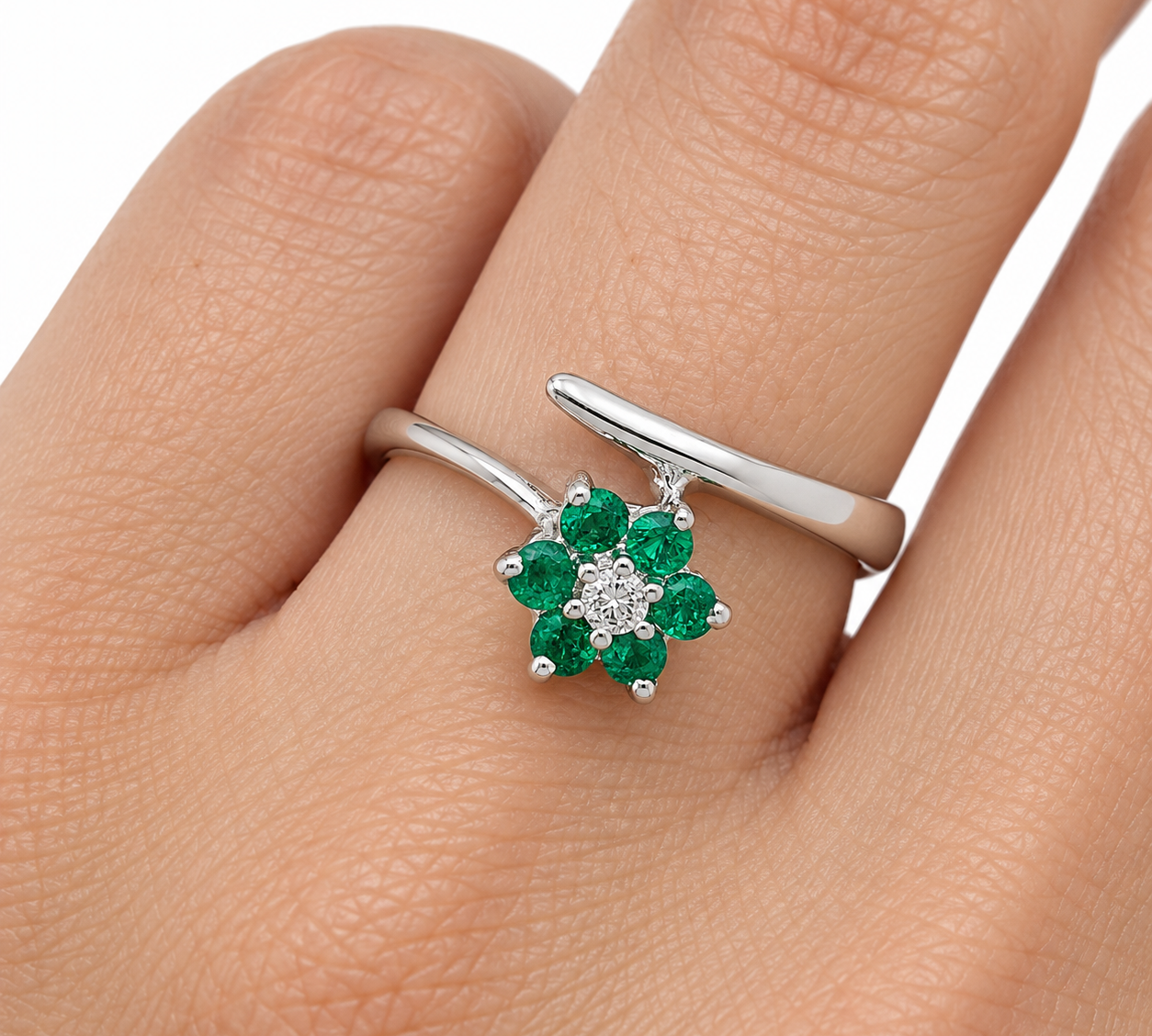 Anello - 18 carati Oro bianco - 0.14ct. tw. Smeraldo - Diamante - Made in Italy - Handmade