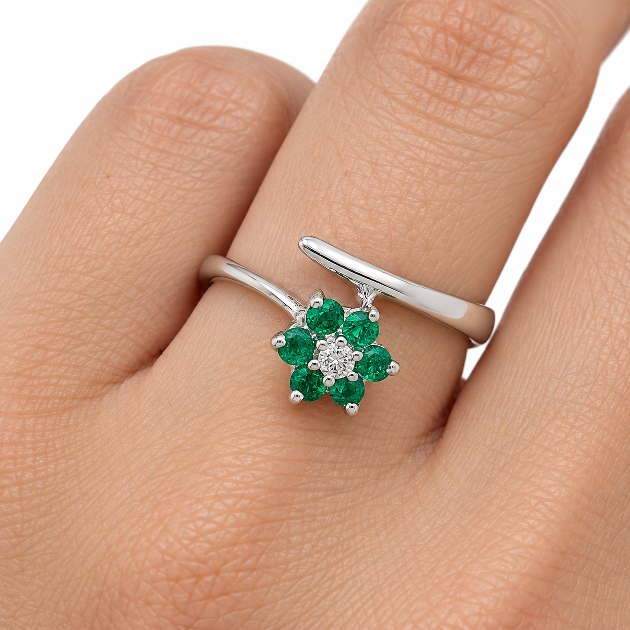 Anello - 18 carati Oro bianco - 0.14ct. tw. Smeraldo - Diamante - Made in Italy - Handmade