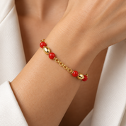 Bracciale - 18 carati Oro giallo Corallo - Made in Italy - HandMade