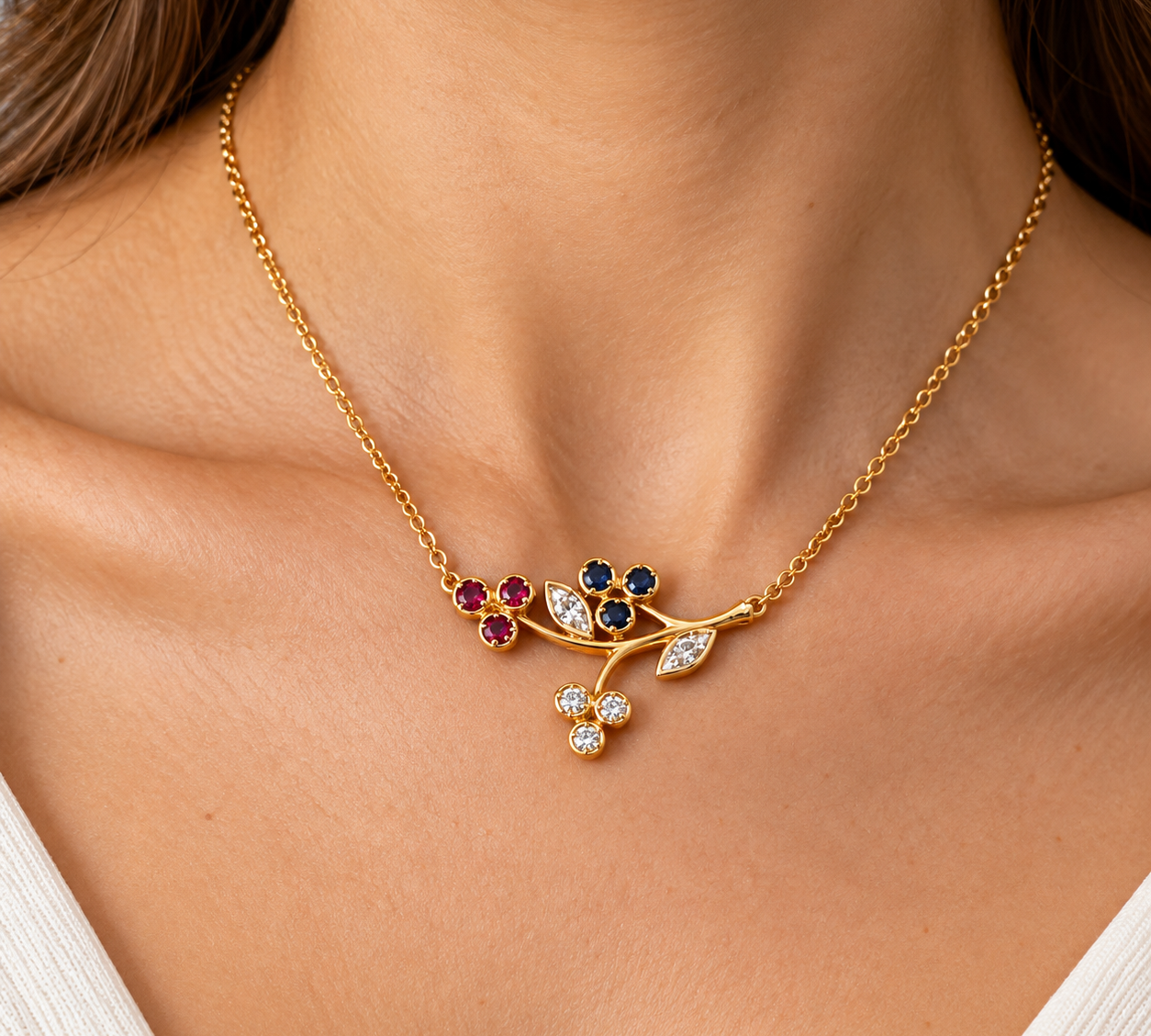 Collana con ciondolo - 18 carati Oro giallo - 0.57ct. tw. Diamante (Naturale) - Rubino
