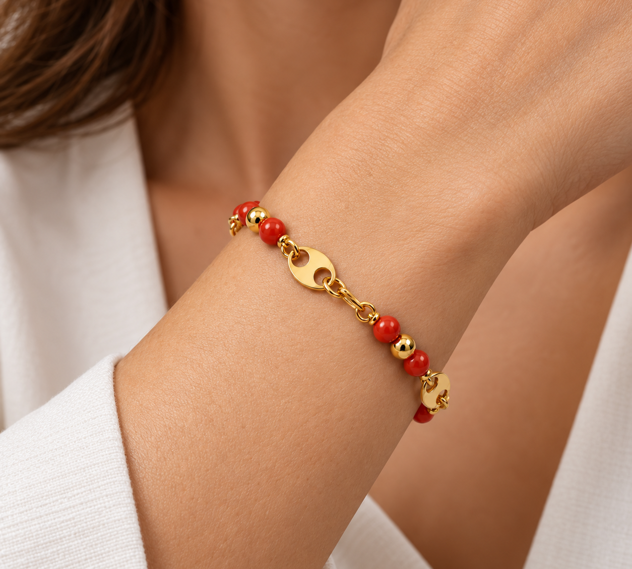 Bracciale - 18 carati Oro giallo Corallo - Made in Italy - HandMade