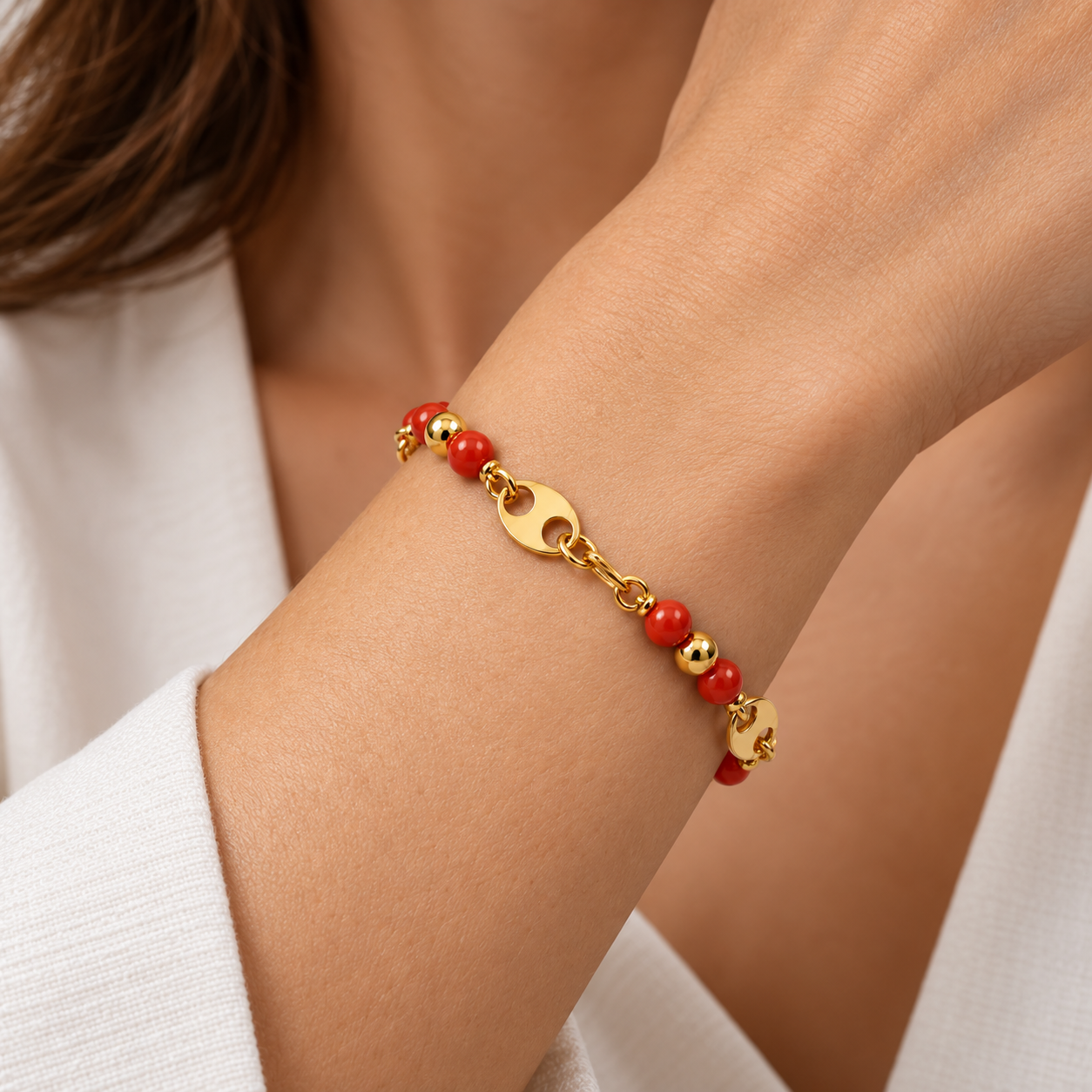 Bracciale - 18 carati Oro giallo Corallo - Made in Italy - HandMade