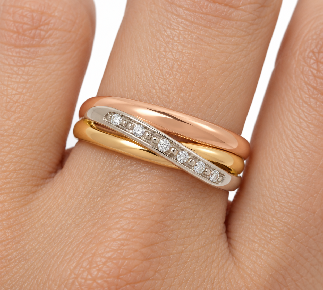Anello - 18 carati Oro giallo, Oro rosa, Oro bianco - 0.07ct. tw. Diamante (Naturale) - Made in Italy - Handmade