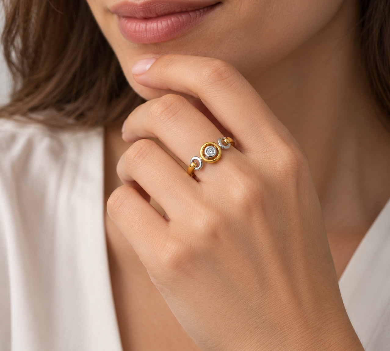 Anello - 18 carati Oro bianco, Oro giallo - 0.02ct. tw. Diamante (Naturale) - Made in Italy - Handmade
