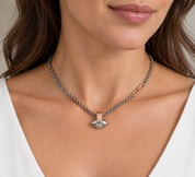 Collana con ciondolo - 18 carati Oro bianco, Oro rosa - 0.20ct. tw. Diamante (Naturale) -Made in Italy - HandMade