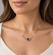 Collana - 18 carati Oro giallo, Oro bianco - 0.50ct. tw. Zaffiro - Diamante - Made in Italy - HandMade