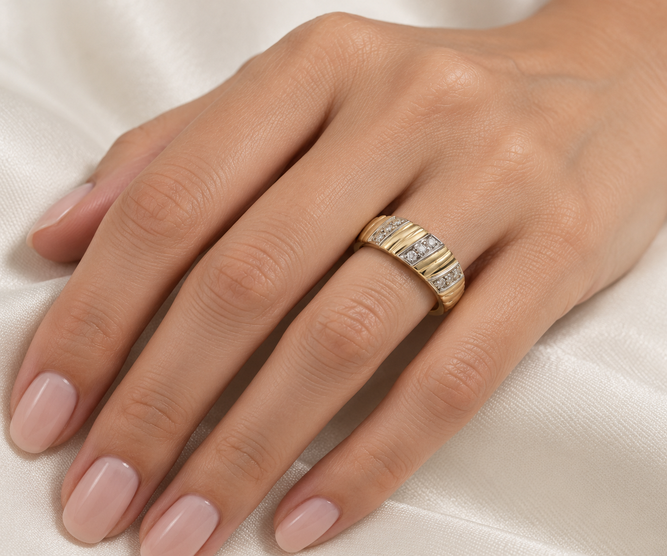 Anello - 18 carati Oro bianco, Oro giallo - 0.09ct. tw. Diamante (Naturale) - Made in Italy - Handmade