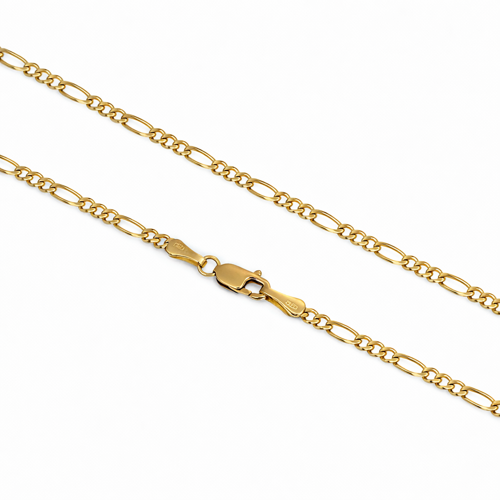 Collana unisex in oro giallo 18 carati con maglia alternata dal disegno classico e ciondolo