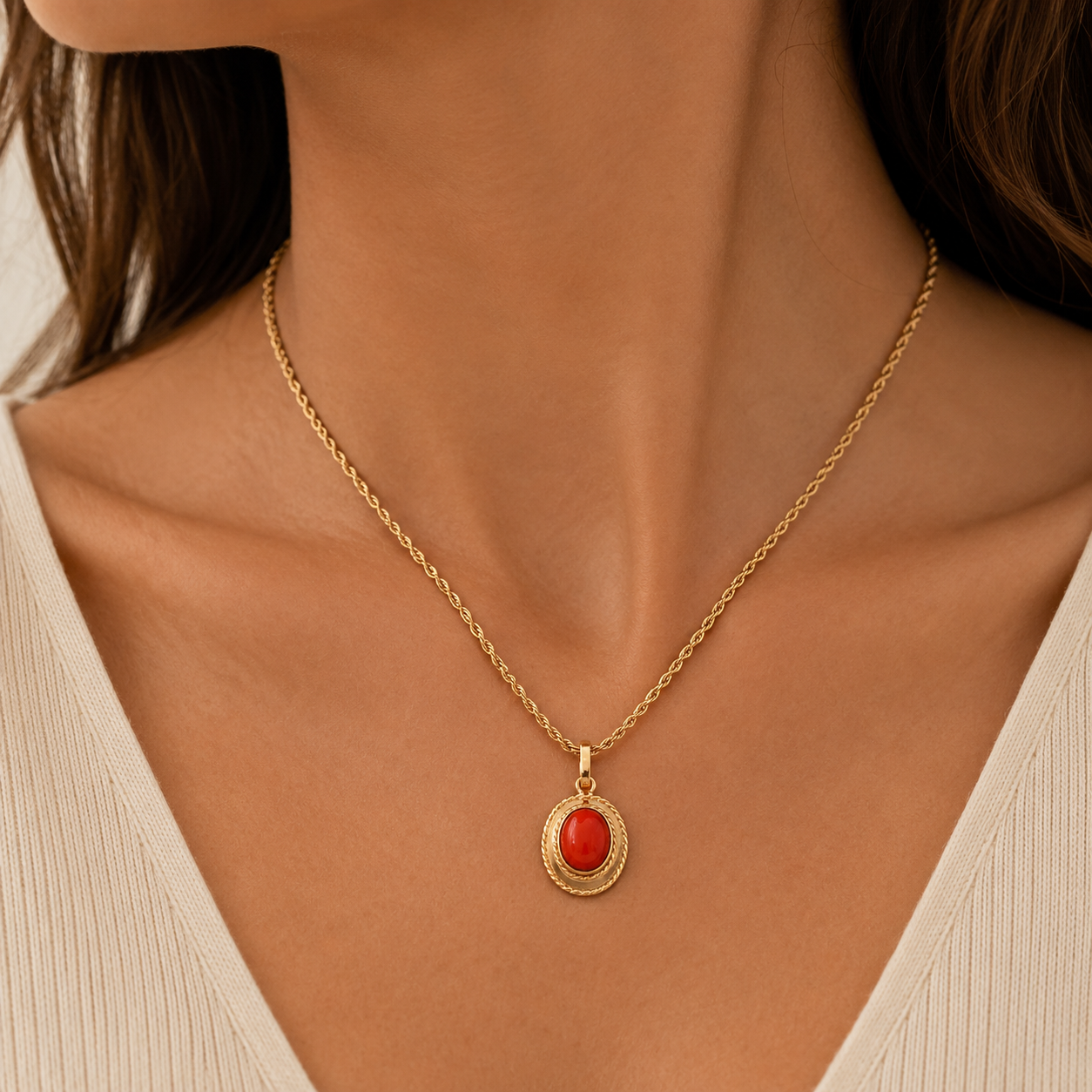 Collana - 18 carati Oro giallo - Corallo - Made in Italy - Handmade