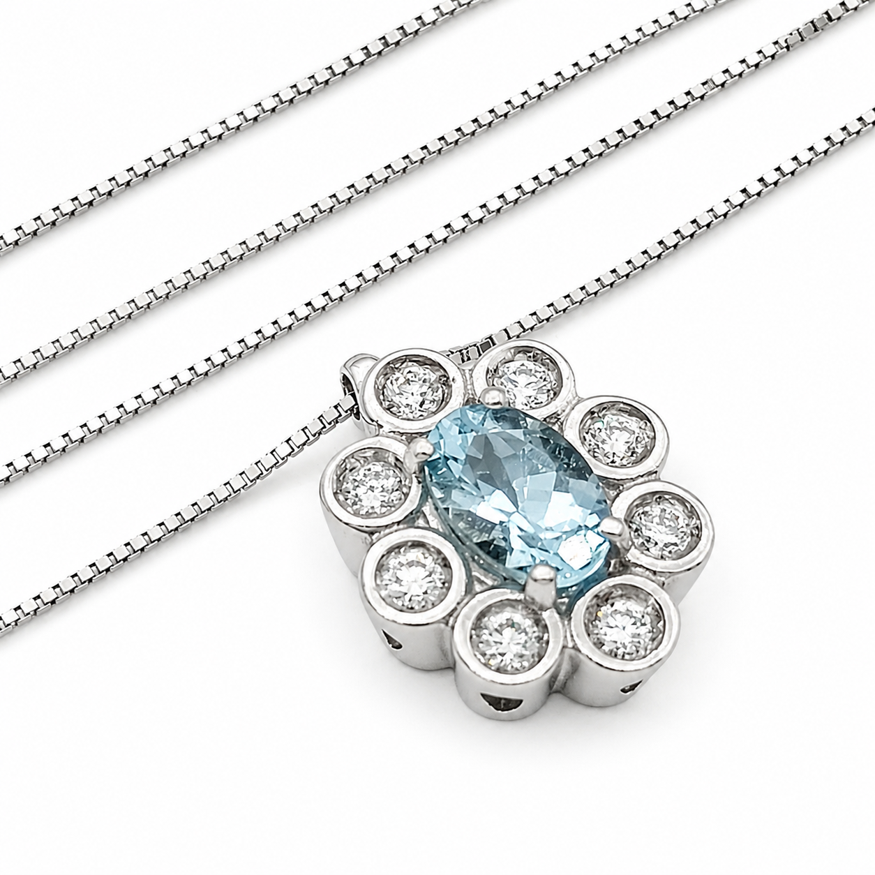 Collana con ciondolo - 18 carati Oro bianco- 0.84ct. tw. Acquamarina - Diamante - Made in Italy - HandMade