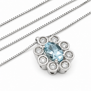 Collana con ciondolo - 18 carati Oro bianco- 0.84ct. tw. Acquamarina - Diamante - Made in Italy - HandMade