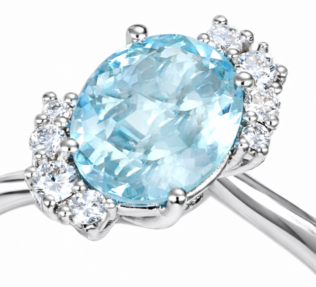 Anello - 18 carati Oro bianco - 1.66ct. tw. Acquamarina - Diamante