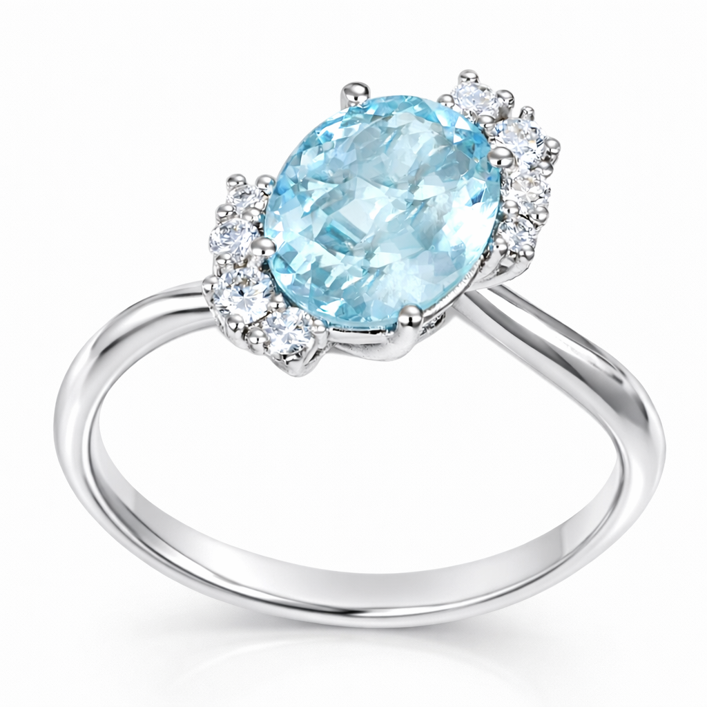 Anello - 18 carati Oro bianco - 1.66ct. tw. Acquamarina - Diamante