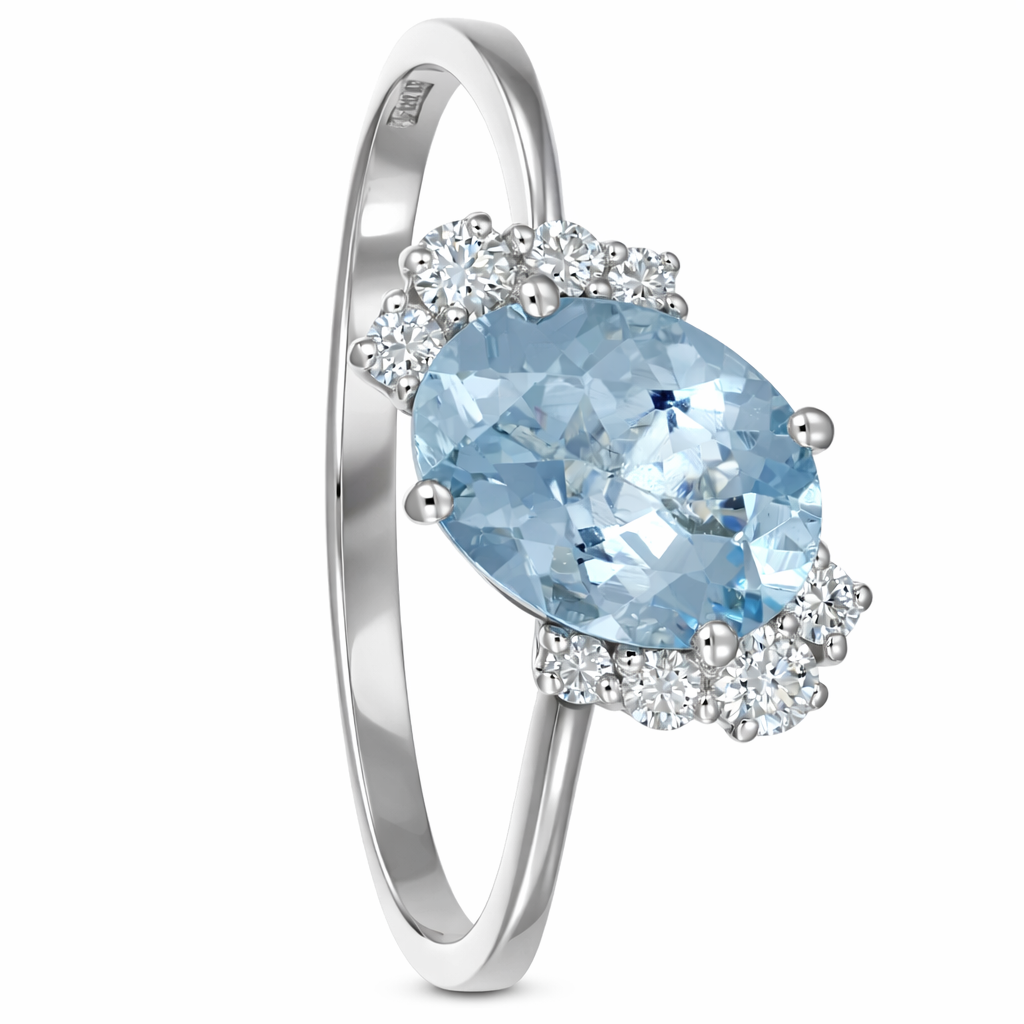 Anello - 18 carati Oro bianco - 0.91ct. tw. Acquamarina - Diamante