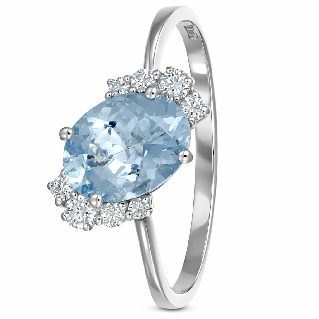 Anello - 18 carati Oro bianco - 0.91ct. tw. Acquamarina - Diamante