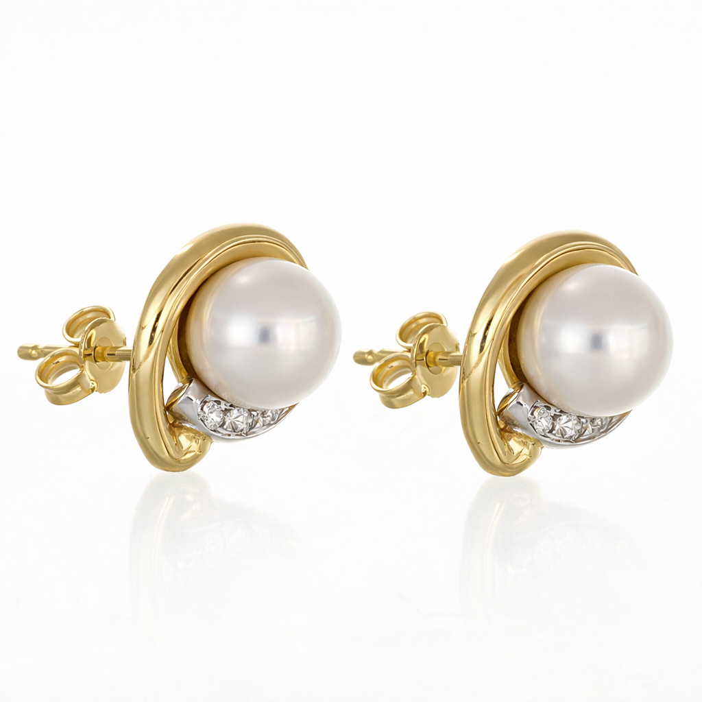 Orecchini - 18 carati Oro bianco, Oro giallo - 0.108ct. tw. Diamante (Naturale) - Perla 2 mm