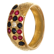 Anello - 18 carati Oro giallo, Zaffiri- Rubini - 0.74ct. tw. Diamante (Naturale)