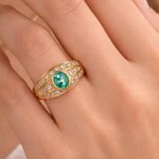 Anello - 18 carati Oro giallo - 0.89ct. tw. Smeraldo - Diamante
