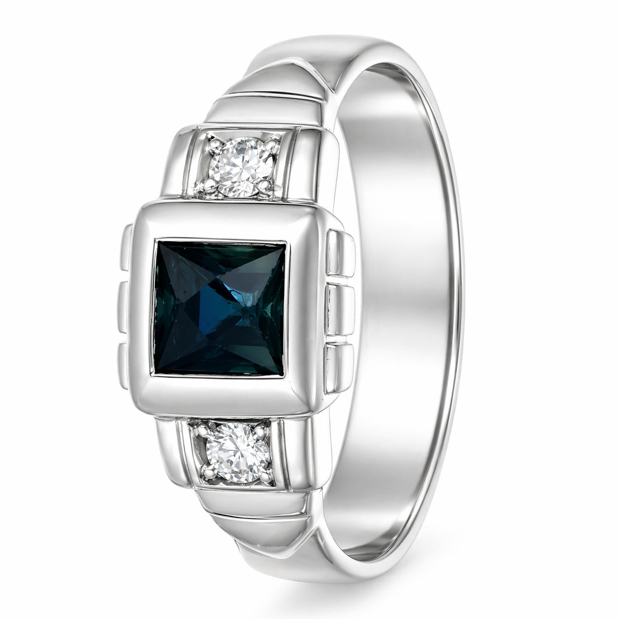 Anello - 18 carati Oro bianco - 0.41ct. tw. Zaffiro - Diamante