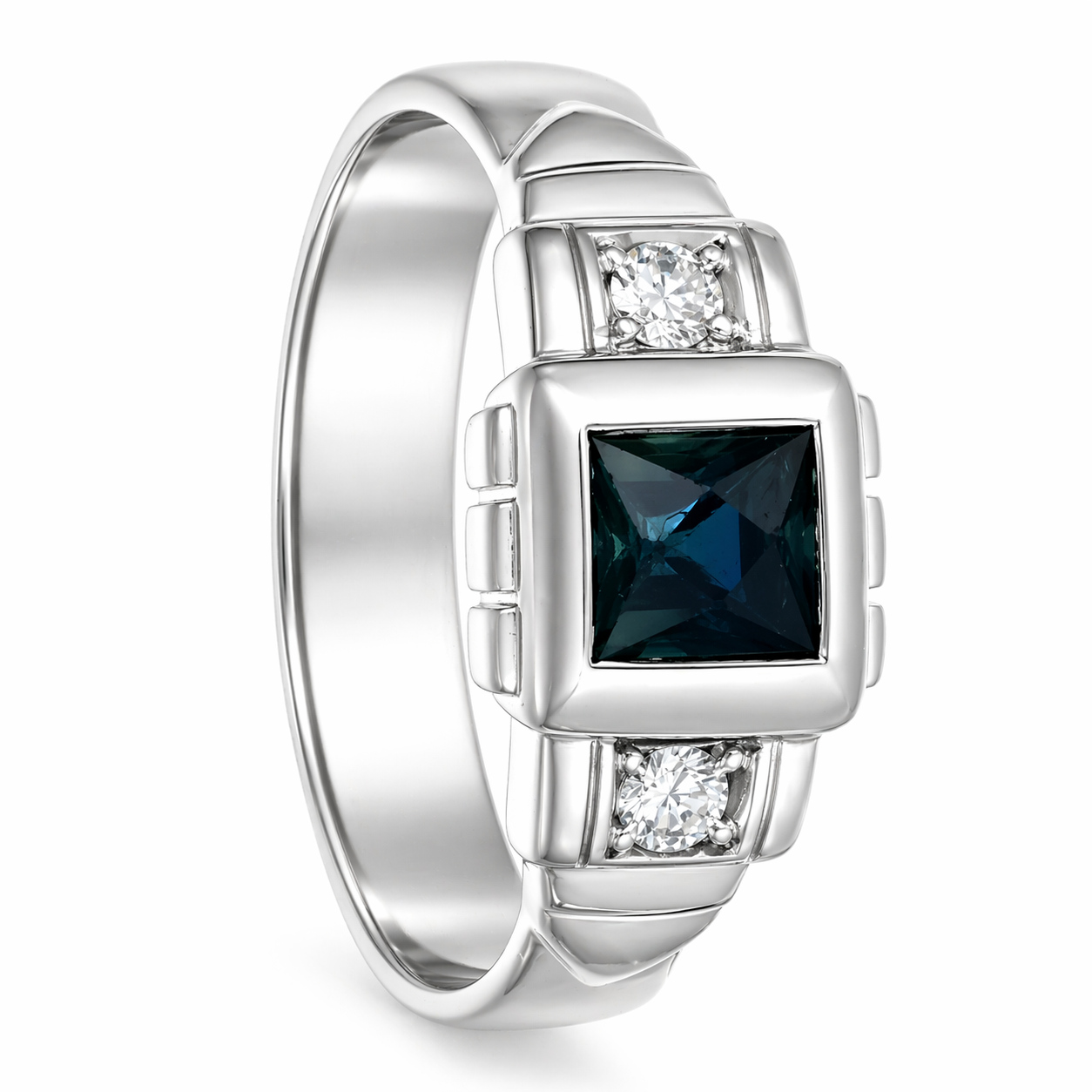 Anello - 18 carati Oro bianco - 0.41ct. tw. Zaffiro - Diamante
