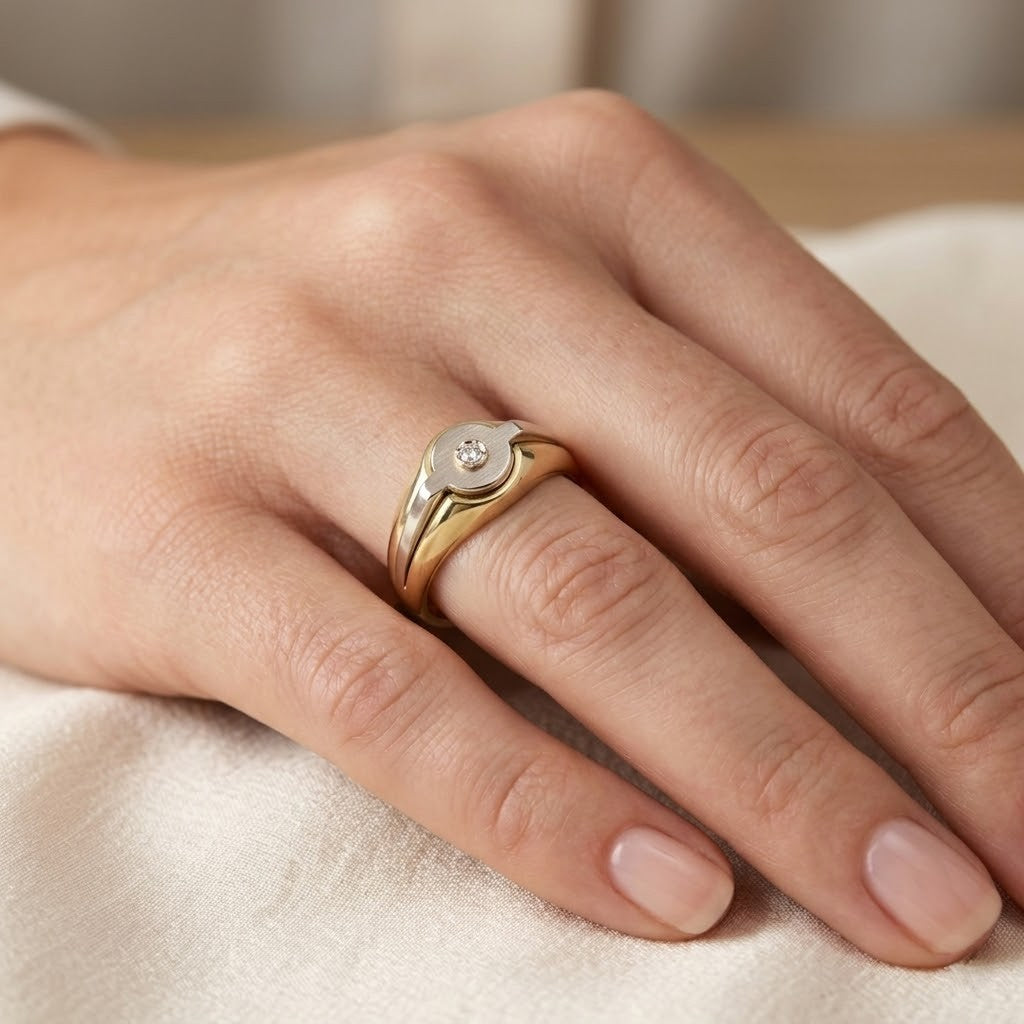 Anello - 18 carati Oro giallo, Oro bianco - 0.03ct. tw. Diamante (Naturale)