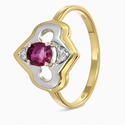 Anello - 18 carati Oro giallo, Oro bianco Rubino - Diamante