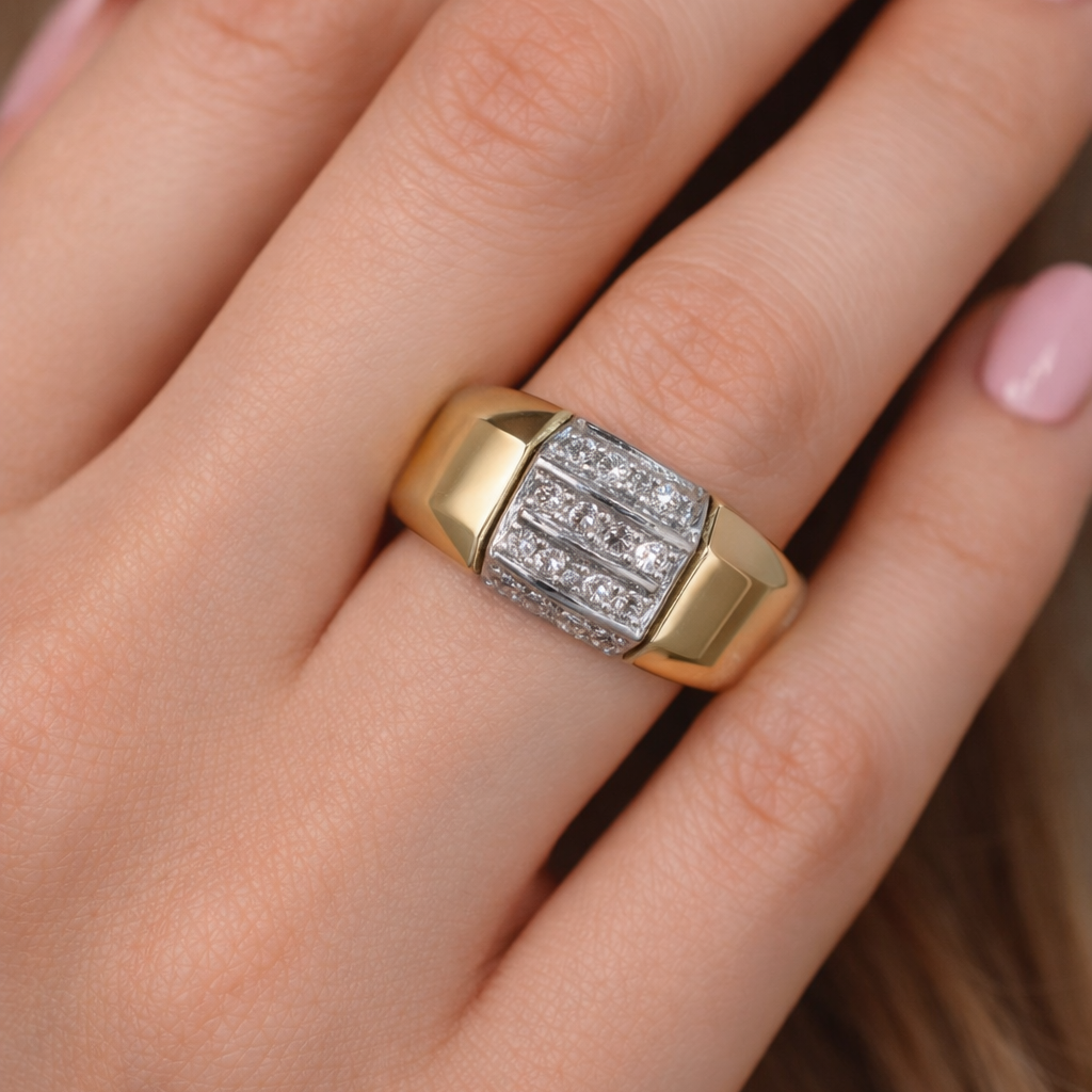 Anello da donna in oro giallo e oro bianco 18 carati con diamanti