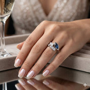 Anello - 18 carati Oro bianco - 0.64ct. tw. Zaffiro - Diamante