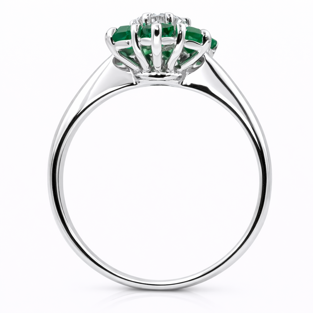 Anello - 18 carati Oro bianco - 0.58ct. tw. Smeraldo - Diamante