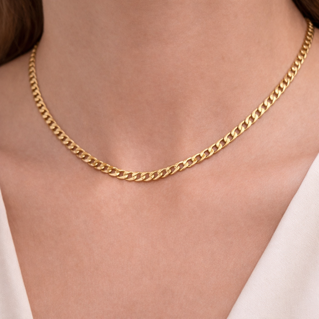 Collana unisex in oro giallo 18 carati con classica maglia groumette